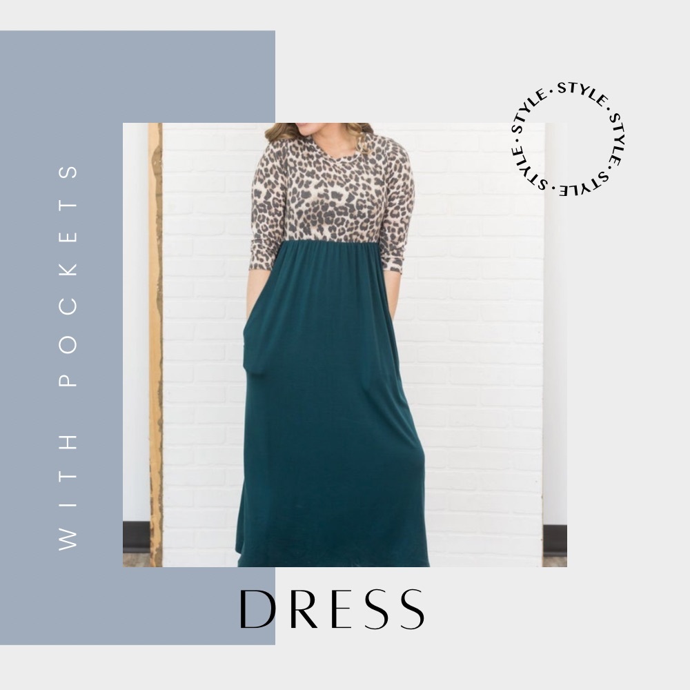 Maxi Dress in Animal Print and Hunter Green - Size Large
